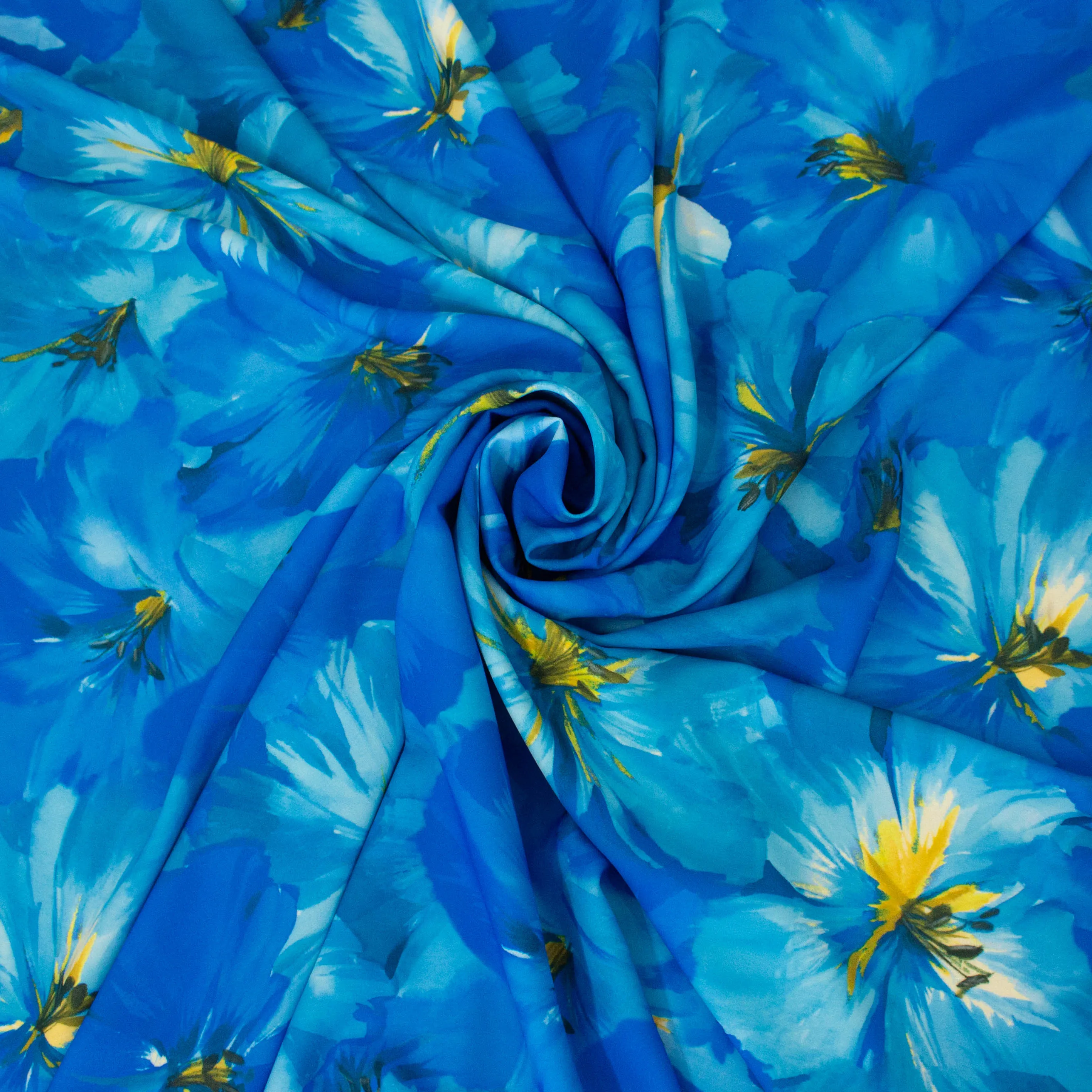 Polyester met turquoise bloemen - Lorré
